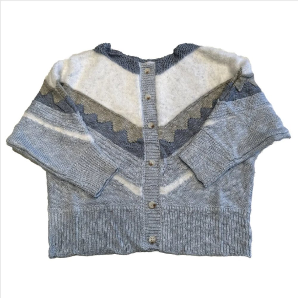 Misslook Women’s Medium Blue Batwing‎ Sweater 70's Retro Stripe V Neck Soft